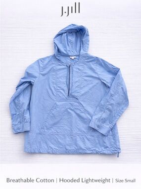 J.Jill Blue Cotton Hooded Anorak Windbreaker Jacket Small Lightweight